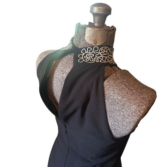 Vintage Liz Claiborne Black Halter Maxi Dress 8 Button Front Embroidered Collar - Picture 6 of 14